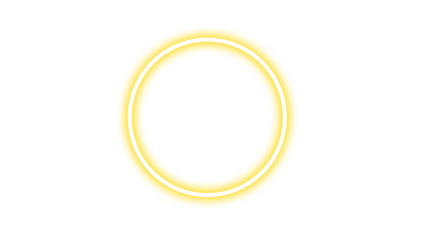 A luminous yellow double circle with white outlines floats against a stark black backdrop.
