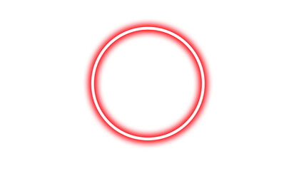 A striking red concentric circle, outlined in white, dominates the solid black background.