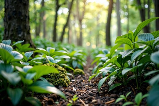 Capturing the Richness of Biodiversity: A Photoshoot of a Vibrant Forest Showcasing the Role of Diverse Plant and Animal Species in Promoting Sustainability and Achieving Net Zero Carbon Emissions. - Powered by Adobe