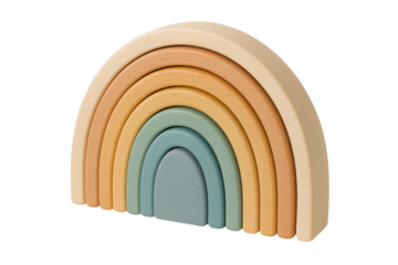 Minimalist Natural Wooden Rainbow Stacking Toy Product Shot in Earthy Colors isolated PNG with Transparent Background