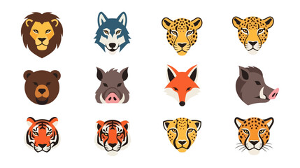 Fototapeta premium Stylized animal faces vector illustration set for design projects