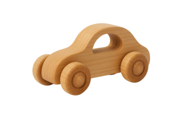 Simple natural wood toy car, eco friendly children's wooden toy isolated PNG with Transparent Background