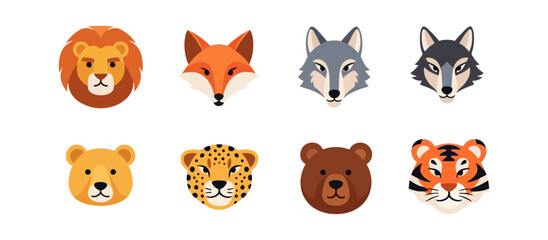 Fototapeta premium Wildlife heads collection vector illustrations various animals faces