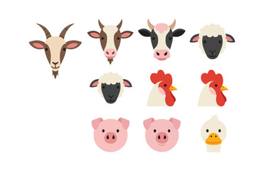 Farm animal illustrations heads collection livestock