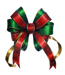 Isolated red and green large festive ribbon bow
