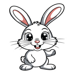 Obraz premium Adorable cartoon white bunny waving hello with big eyes