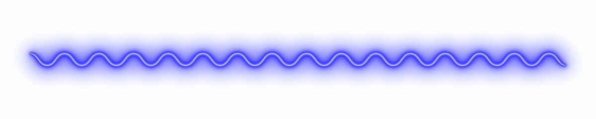 Bright blue neon wavy line glowing on a transparent background, creating a modern decorative light effect