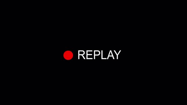 Replay sign icon, replay text animation on a black background. Replay Animation Video for Live Streamer, Replay video effect.