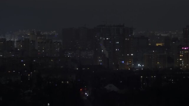 Kyiv Blackout: Residential and commercial buildings during a scheduled or emergency power outage following Russian strikes on energy infrastructure. December 6, 2025