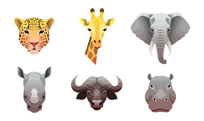 Geometric animal portraits african wildlife cheetah giraffe elephant rhino buffalo hippo