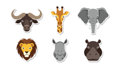 Safari animal heads collection vector illustrations