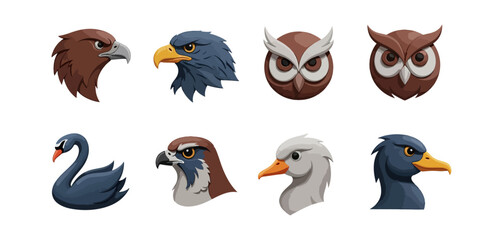 Illustrated birds collection various species featuring eagles owls and swans