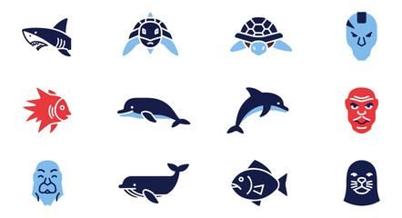 Marine animal collection cartoon illustrations