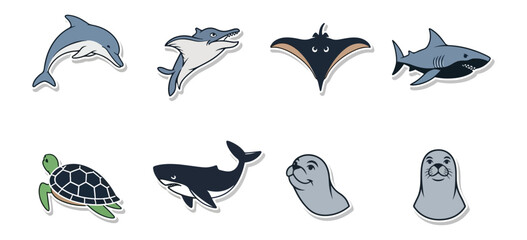 Marine animals set illustrated design elements various species