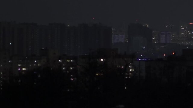 Kyiv Blackout: Residential and commercial buildings during a scheduled or emergency power outage following Russian strikes on energy infrastructure. December 6, 2025