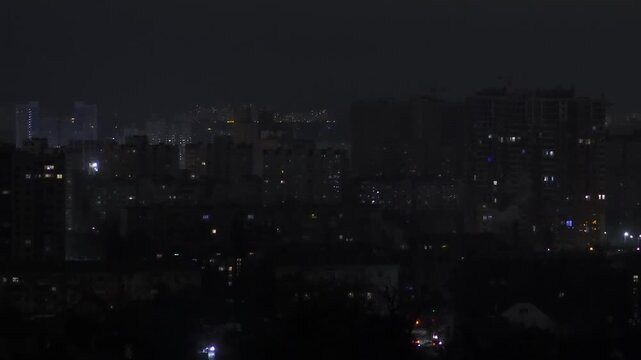 Kyiv Blackout: Residential and commercial buildings during a scheduled or emergency power outage following Russian strikes on energy infrastructure. December 6, 2025