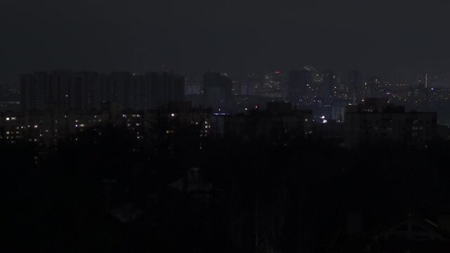 Kyiv Blackout: Residential and commercial buildings during a scheduled or emergency power outage following Russian strikes on energy infrastructure. December 6, 2025