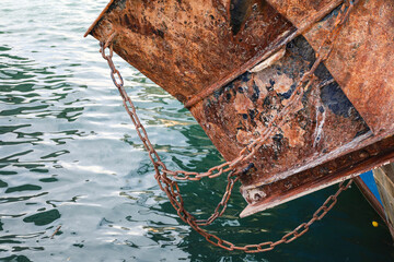 Rusty trawl door of fishing boat in the Port of Santa Pola town