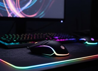 Sleek RGB Gaming Setup: Illuminated Mouse and Keyboard on a Vibrant Mousepad, Perfect for an Immersive Gaming Experience