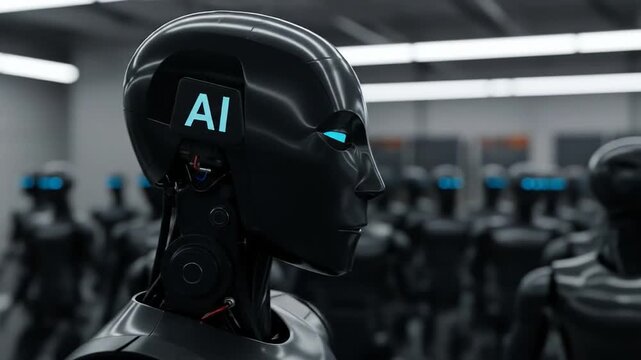 Close-up of high-performance black AI robot with advanced artificial intelligence