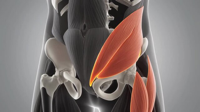 Anatomical 3D render of human gluteus medius muscle and ilium bone