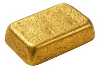 Gold bar representing wealth, luxury, financial investment, and precious metal value with transparent background