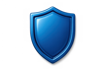 Blue glossy shield symbol representing protection, security, and defense for data, privacy, or online safety