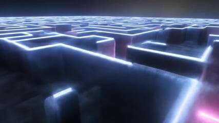 Abstract neon maze with glowing paths and rendered environment - Powered by Adobe