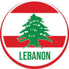 Lebanon Flag Badge Circle Design, Circular badge design featuring the Lebanon flag and cedar tree emblem in a modern vector style.