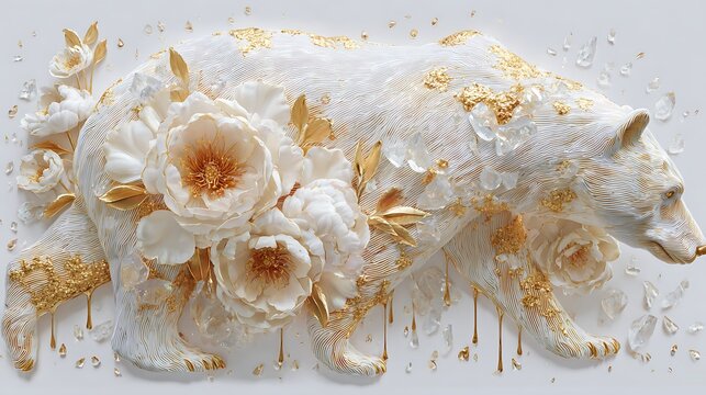 Abstract impressionist painting of a white bear emerging from a textured floral background