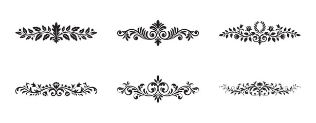 Obraz premium Collection of six ornate vintage floral decorative dividers isolated