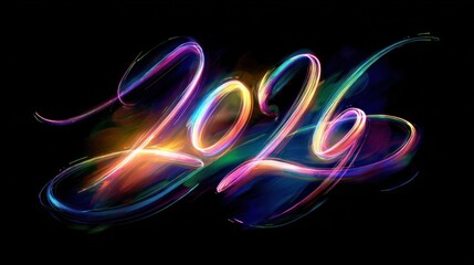 Neon 2026 sign on a dark background. AI generative.