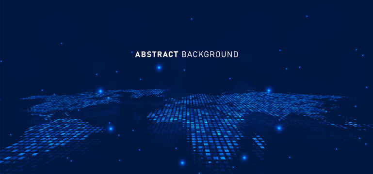 Digital technology speed connect blue background, cyber nano information, abstract communication, map innovation future tech data, internet network connection, Ai big data, line dot illustration 3d