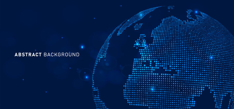 Digital technology speed connect blue background, cyber nano information, abstract communication, map innovation future tech data, internet network connection, Ai big data, line dot illustration 3d