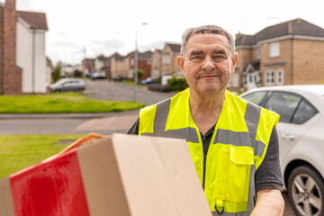 Courier Approaching Home While Carrying Online Shopping Parcel for Delivery