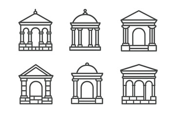 Obraz premium Set of six different buildings, all of which are designed in a similar style