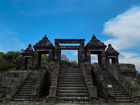 Second gate to enter the Ratu Boko site complex consists of 5 large doors. Yogyakarta, Indonesia