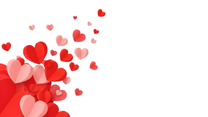 Floating red and pink hearts isolated on transparent background for valentine s day