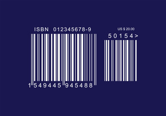ISBN barcode for books blue color background- Code 39, Code 128, UPC-A, UPC-E. EAN-13, EAN-8. Interleaved 2 of 5, ISBN.