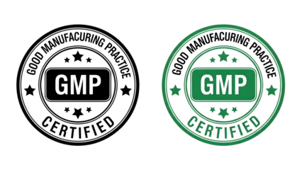 Gmp certified stamp in black and green isolated on transparent background
