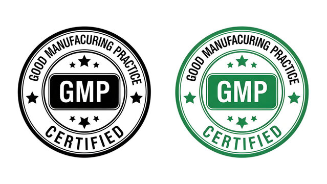 Gmp certified stamp in black and green isolated on transparent background