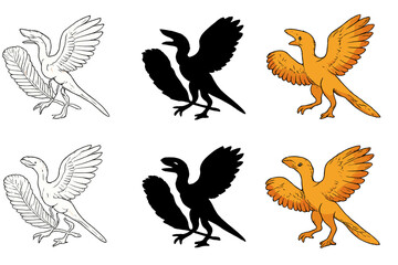 Fototapeta premium Archaeopteryx Feather Styles. Reconstruction of archaeopteryx feather in fossil pose, showing connection between primitive bird