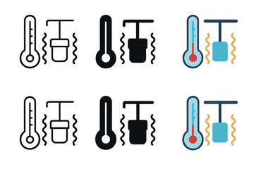 Quantum Sample Thermometer. Low-temperature apparatus symbol showing thermometer and energy lines around quantum sample, sleek