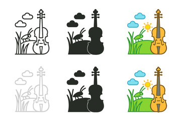 Musical Countryside Harmony. Cricket Field Violin, elegant countryside symbol representing harmony between nature and melody,