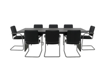 Empty modern conference table and office chairs for business meetings, isolated with transparent background