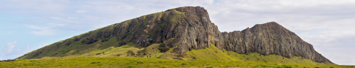 Majestic Rano Raraku Volcano on Easter Island Under Cloudy Sky