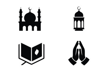 Islamic symbols collection mosque lantern quran prayer hands icons