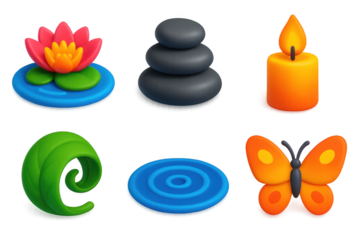 Variety of symbols related to relaxation and tranquility