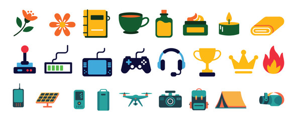 Collection of relaxation and hobby icons for lifestyle and entertainment design
