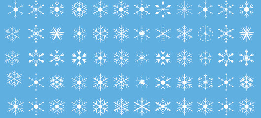 Elevate your winter designs with crisp, unique snowflakes against a serene blue. Perfect for holiday cards, backgrounds, and seasonal promotions.